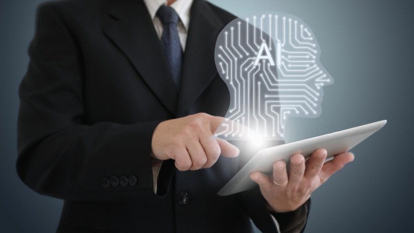halbangst.de - Illustration of AI Act Risk Navigator by TÜV SÜD analyzing AI system risks for businesses.